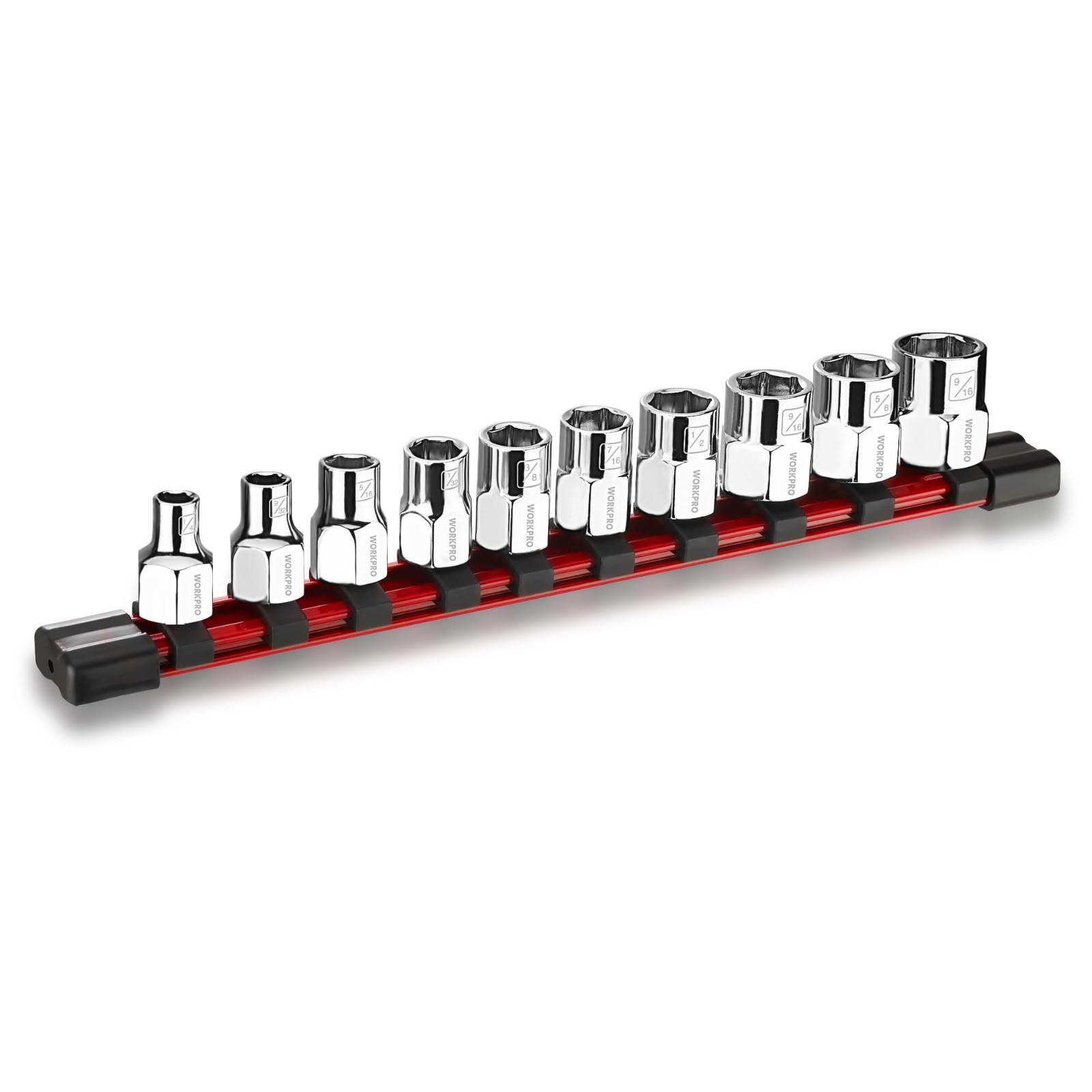 10-Piece 3/8″ Drive Socket Set – SAE CR-V, 6-Point Standard & Shallow Sockets, O