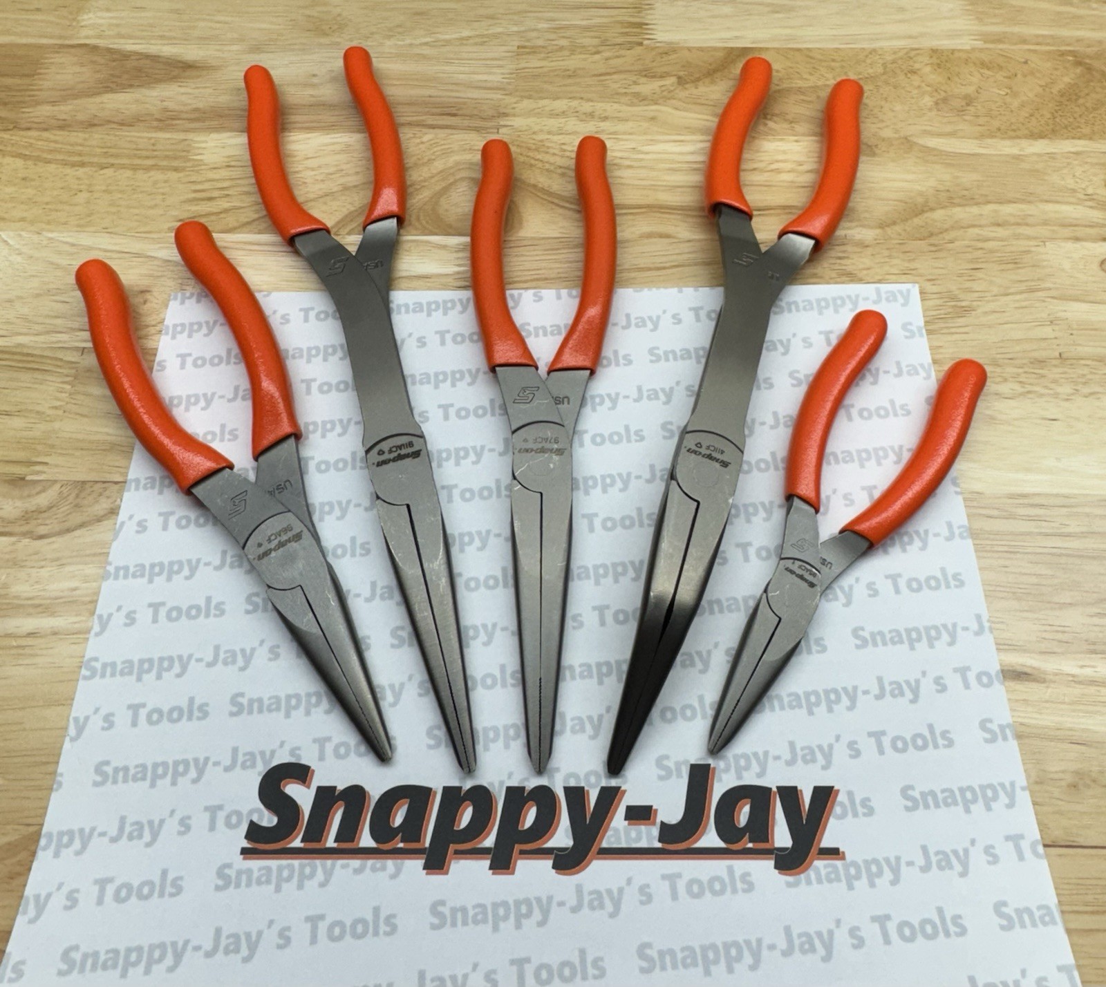 Snap-on Tools USA NEW 5pc ORANGE Talon Grip Needle Nose Plier Set LONGNOSE5O