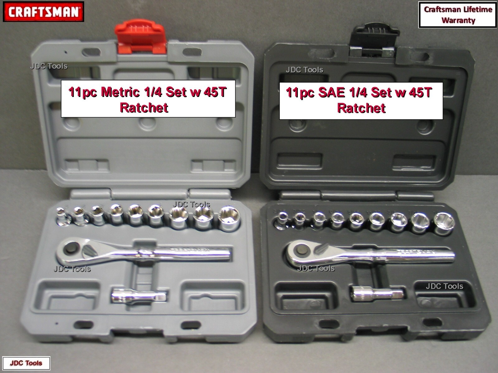 CRAFTSMAN TOOLS 2 – 1/4″ Drive 11 pc Socket Sets – 1 SAE and 1 Metric w 3″ Ext.
