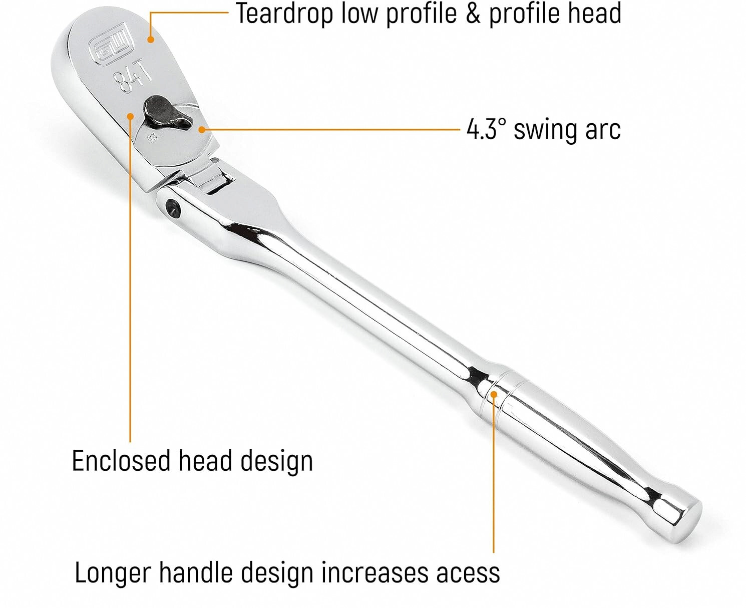 GEARWRENCH 4 Pc. 1/4, 3/8″ & 1/2″ Drive 84 Tooth Flex Head Teardrop Ratchet Set