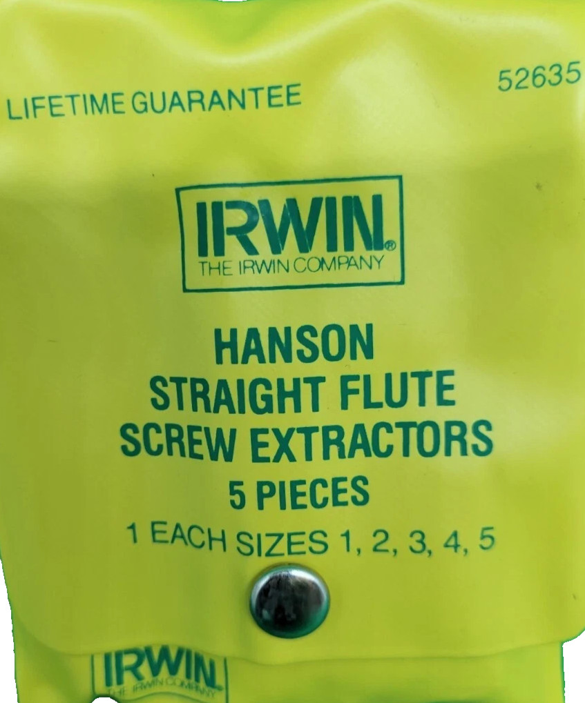 Irwin 52635 Hanson 5pc Straight Flute Screw Extractor Set NEW FREE SHIPPING