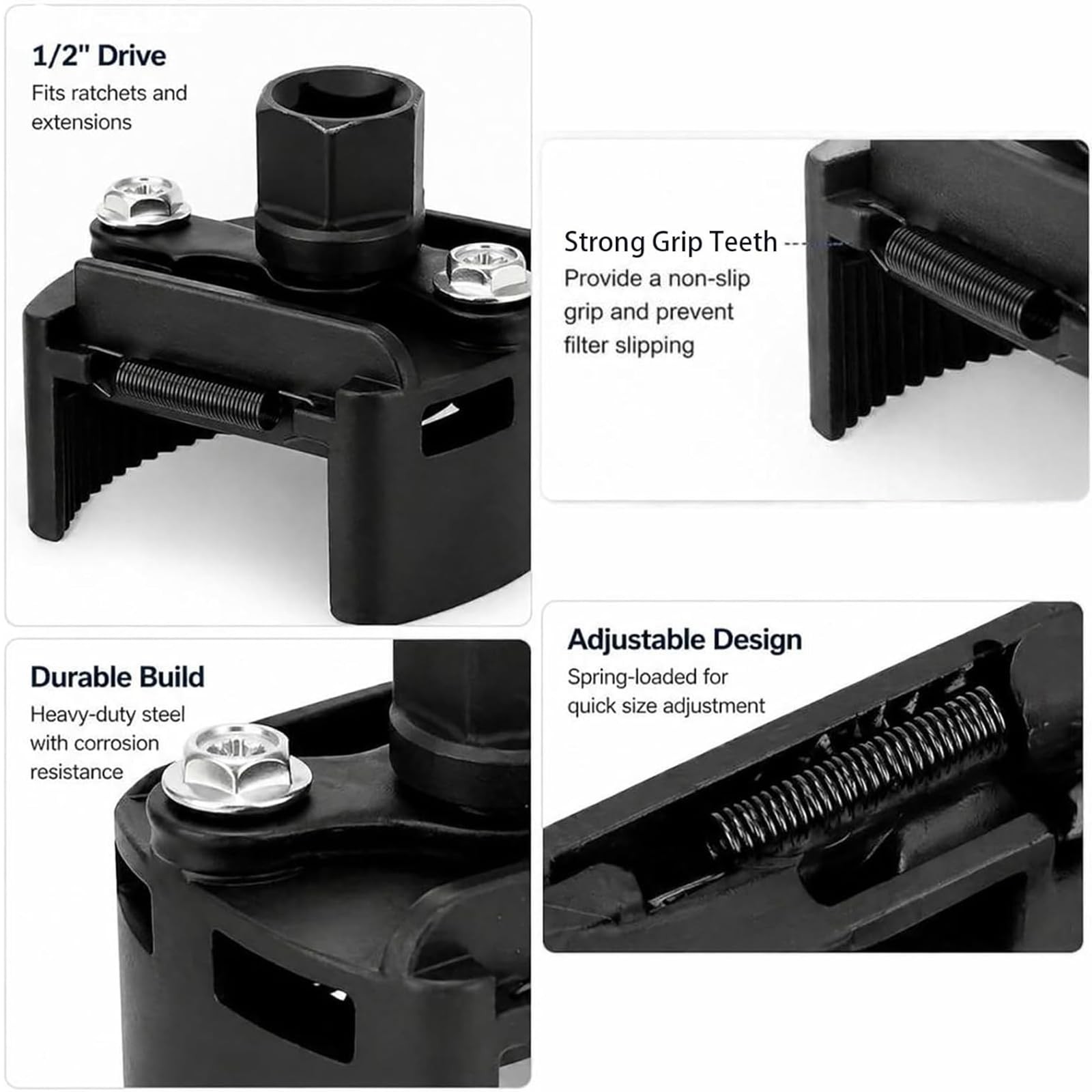 Adjustable Oil Filter Wrench 2-3/8″ to 3-1/8″ – 1/2″ Drive Tool for UTVs & Jet S
