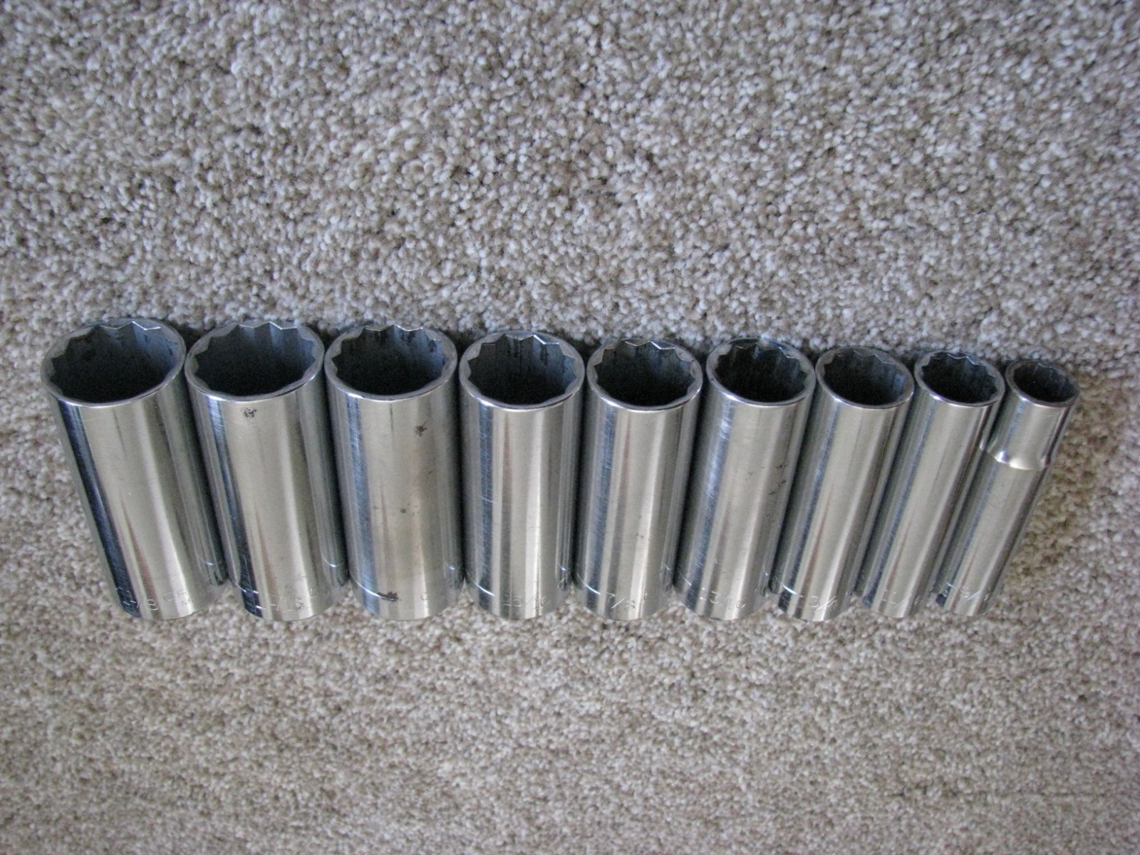 VINTAGE CRAFTSMAN (9 Pcs.) DEEP SOCKET SET 1/2 DRIVE , 12 POINT 9/16″ – 1 1/8″