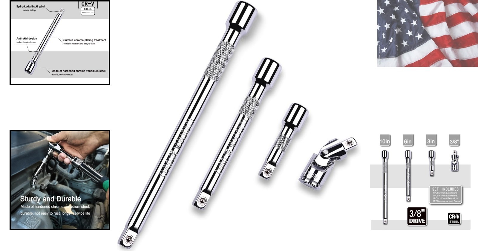 4 Piece 3/8 Inch Drive Extension Bar Set, 3/8 Inch Drive Socket Extension Set…