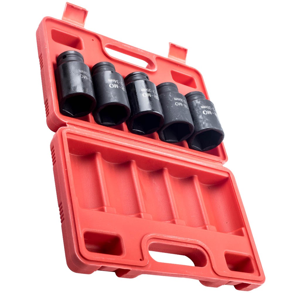 5x 1/2» Drive 6 POINT Deep Spindle Axle Nut Socket Kit 33 34 35 36 38mm