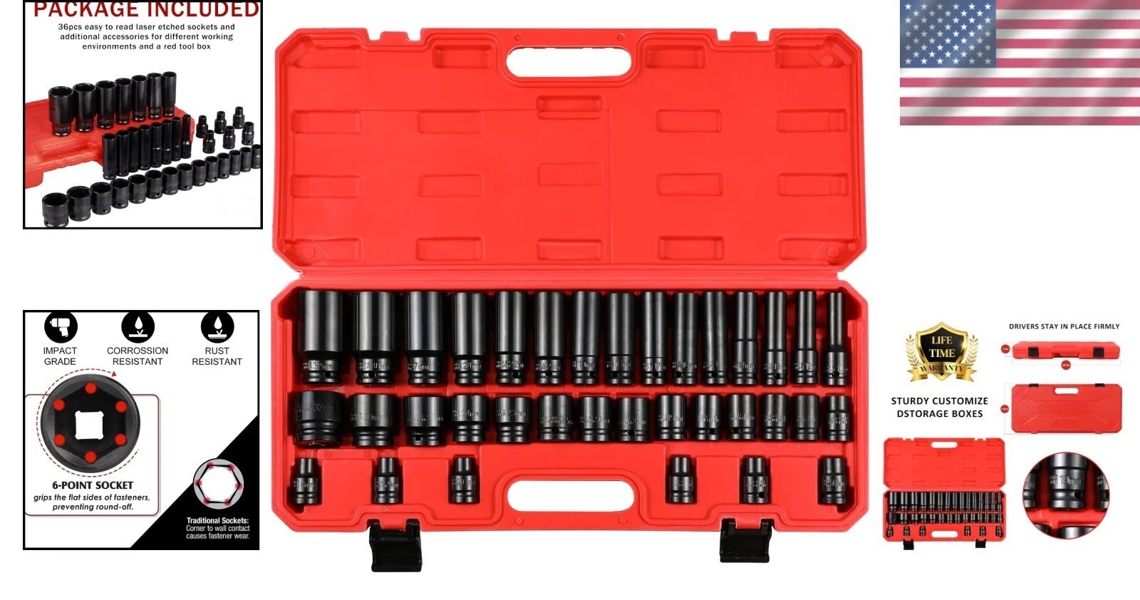 35-Piece Professional Impact Socket Kit with Durable Storage Case & Metal Rod