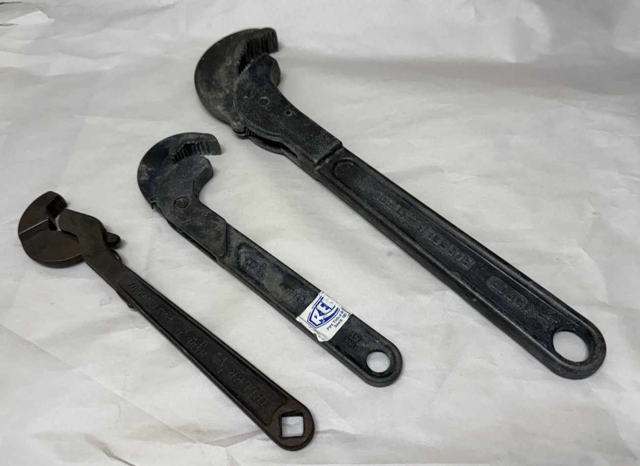 USA Reed MW3/4 & MW1-1/4 One Hand Spring Loaded Pipe Wrench + Heller Masterench