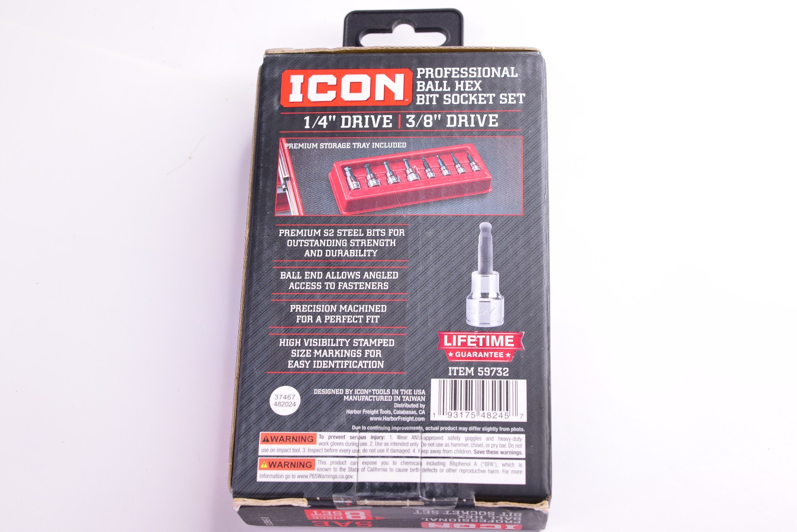 New ICON 1/4″ & 3/8″ Drive Professional SAE Ball Hex 8 pc. Socket Set
