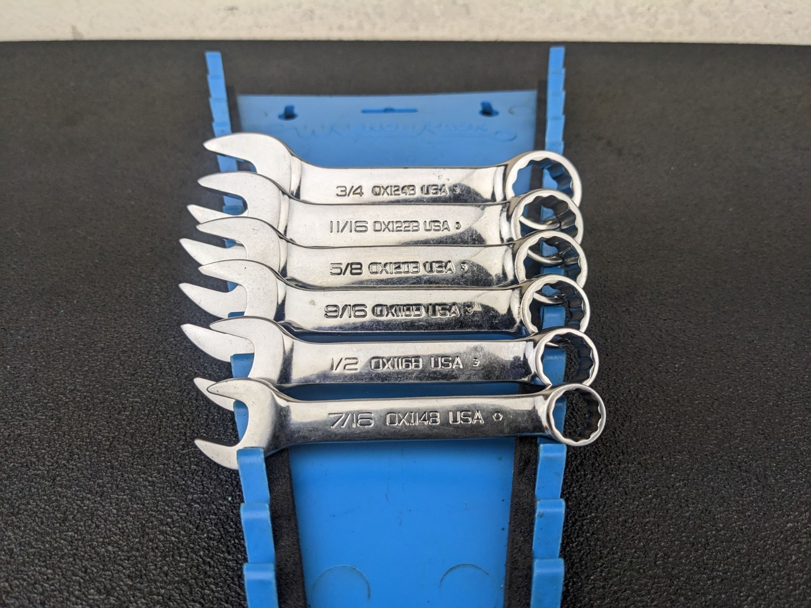 #bn457 Snap-On 12 Pt 6 Piece 7/16″-3/4″ Midget Combination Wrench Set OXI706B