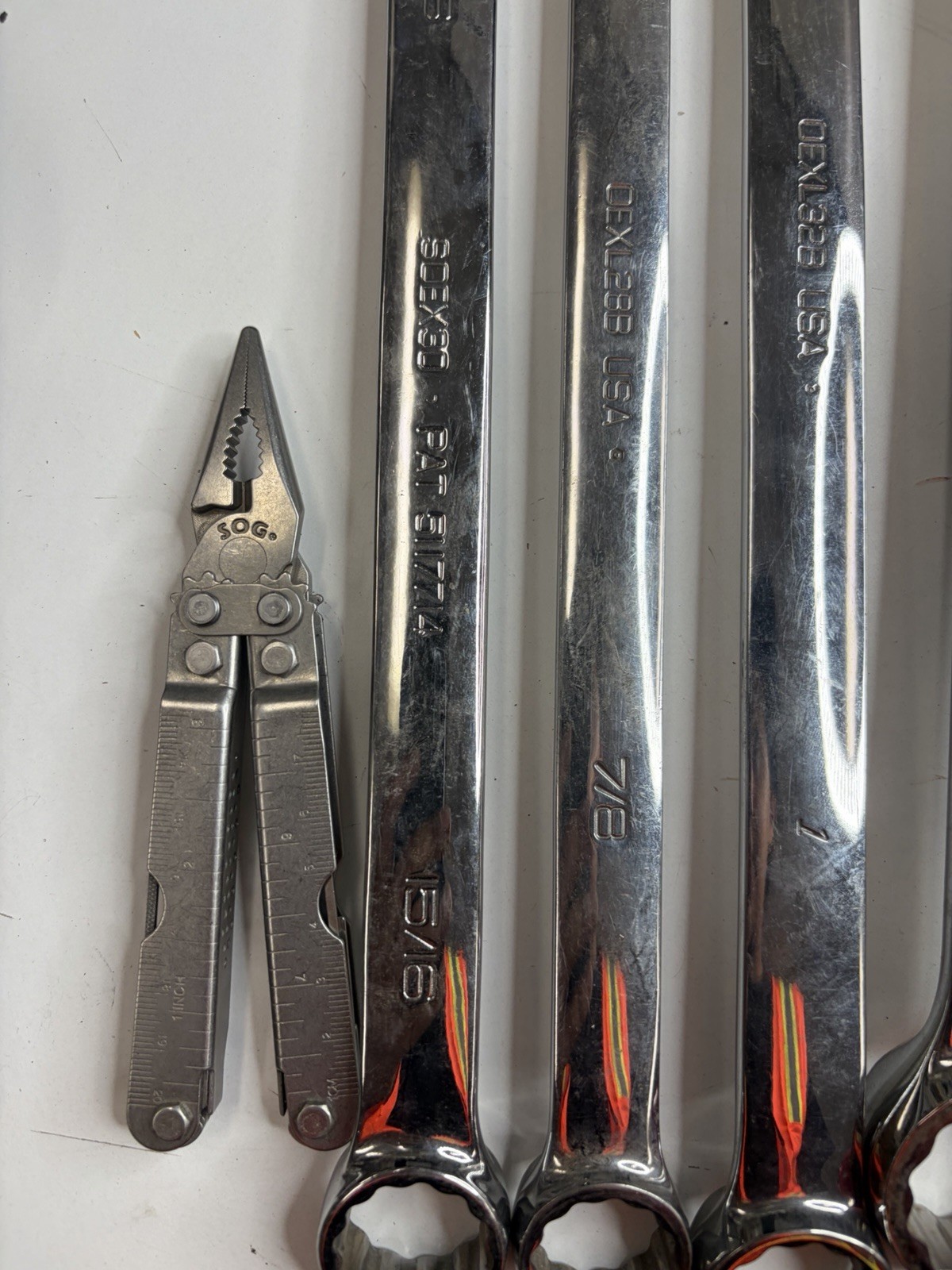 Snap-on SAE Combination Wrench Lot 15/16 7/8 1 1-5/16 + SOG Multi Tool A1738