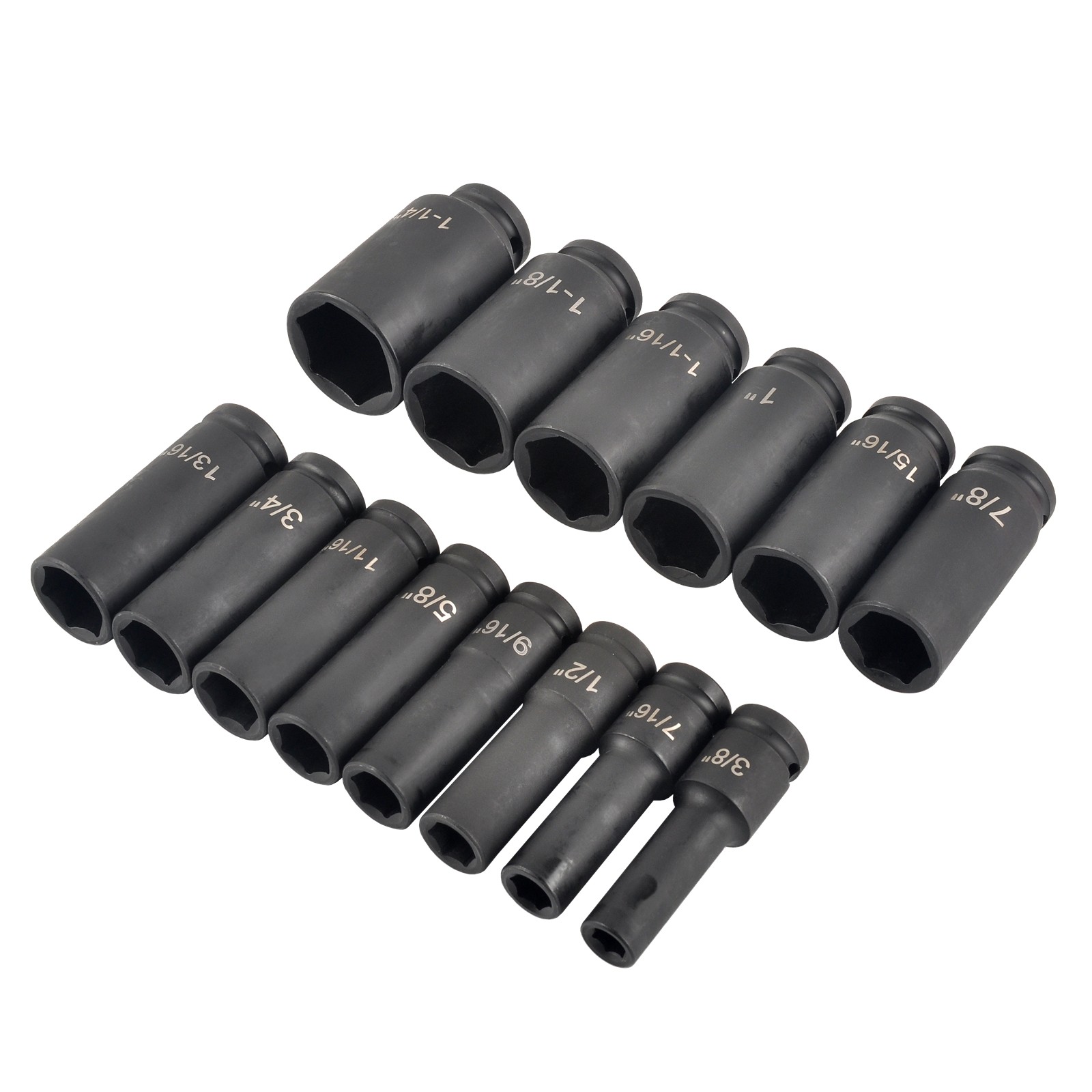 14PCS 1/2″ Drive Deep Shallow Impact Socket Set 6 Point, CR-V, 3/8″ to 1-1/4″
