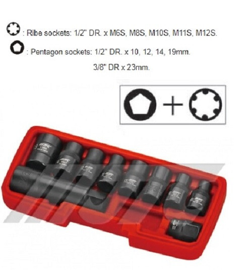 JTC-4918S 10PCS SPECIAL SOCKETS SET 1/2″: 10MM 12MM 14MM 19MM. 3/8″: 23MM