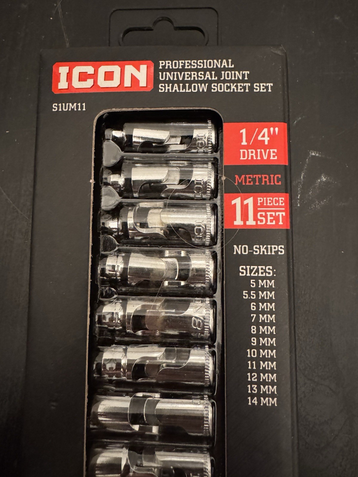 ICON Professional Universal Joint Shallow Socket Set 1/4″ Drive Metric 11 Pieces