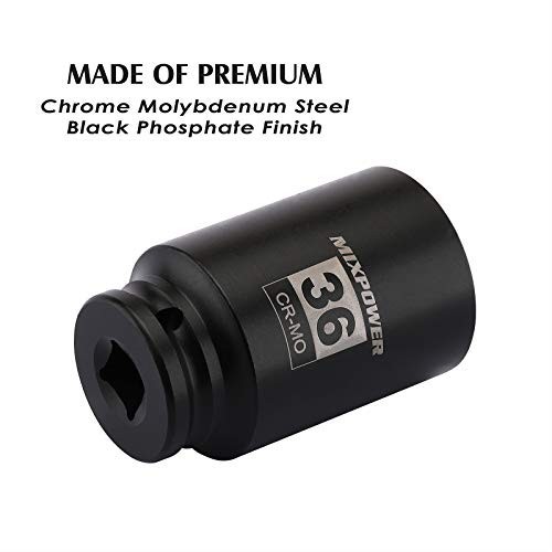 1/2″ Drive X 36 Mm Deep 6 PT Impact Socket, CR-MO, Drive 6 Point Axle Nut Socket