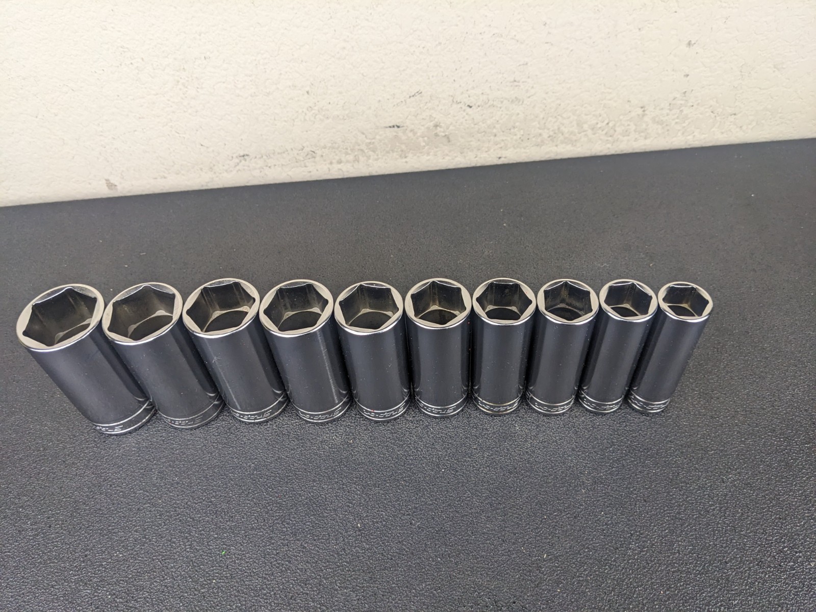 #af708 Snap On Tools NEW 1/2″ Drive Deep Socket Set SAE Chrome 6 Point 1-1/4″