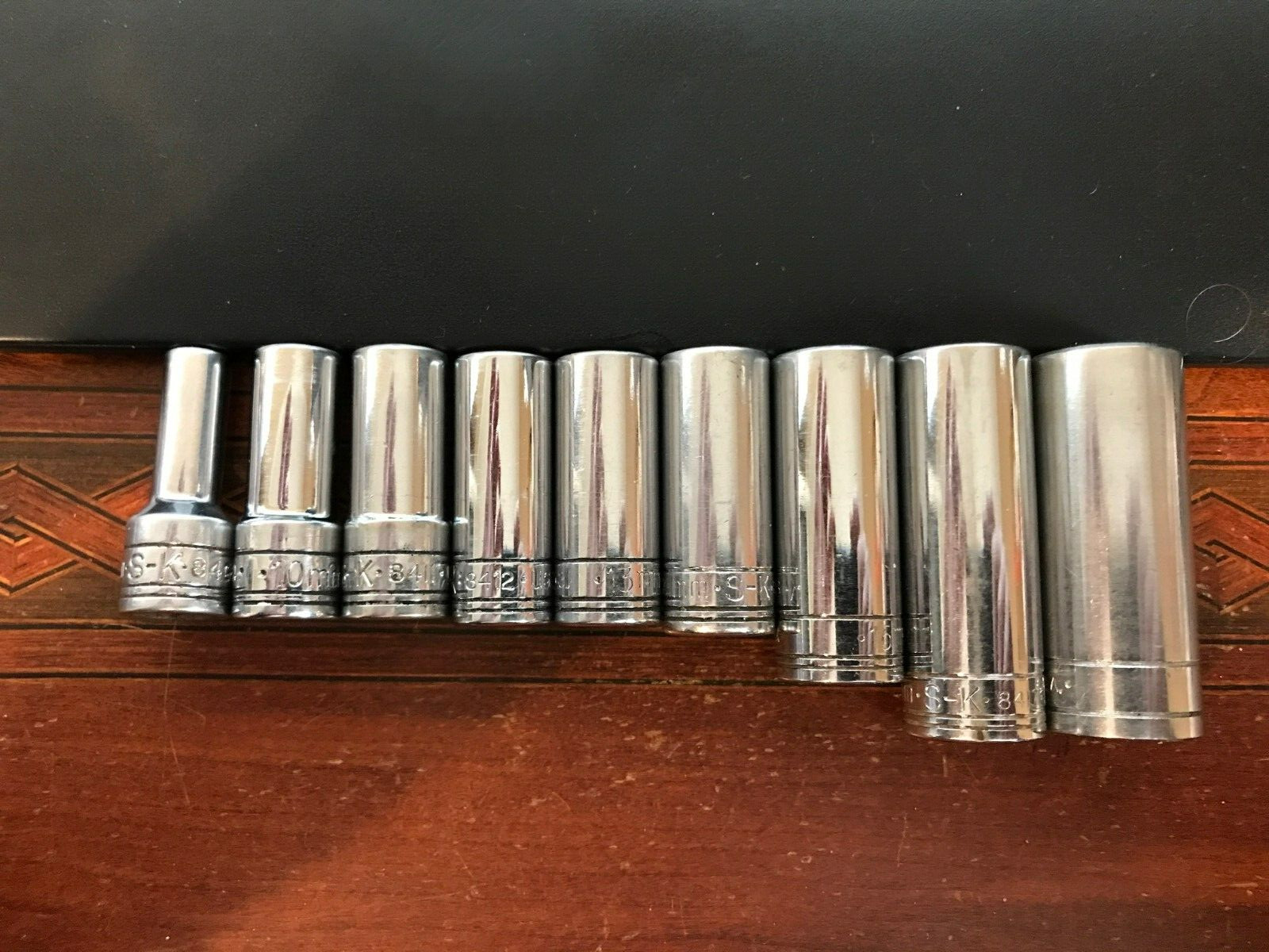 Vintage SK 3/8″ Drive Metric 6 point Deep Socket Set 9 Pcs 7mm, 10-15, 17, 19mm