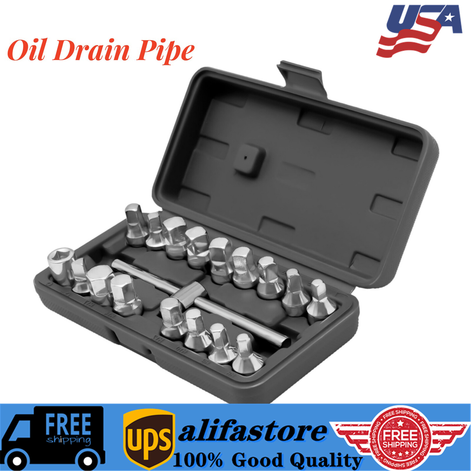 18PCS Oil Drain Pipe Plug Square Triangle Socket 3/8» Drive Removal Tool Set