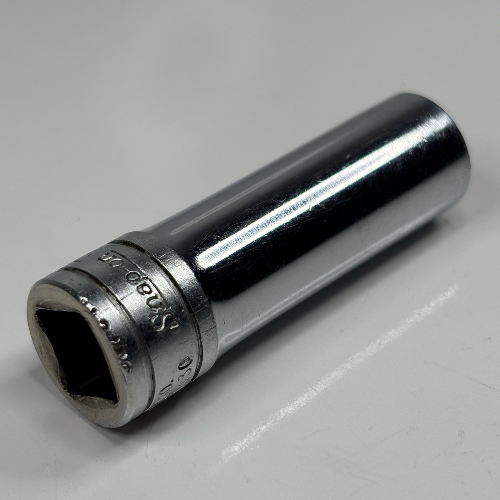 Snap On Tools SFS121 3/8 Drive 6Pt SAE 7/16 Flank Dr Deep Socket USA VTG 1968