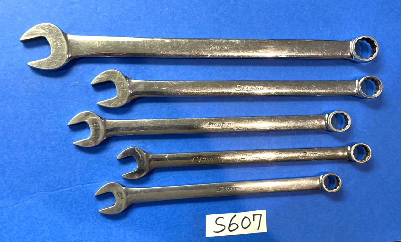 SNAP-ON TOOLS 5 PIECE METRIC EXTRA LONG COMBINATION WRENCHES 12mm 13, 14, 15, 18
