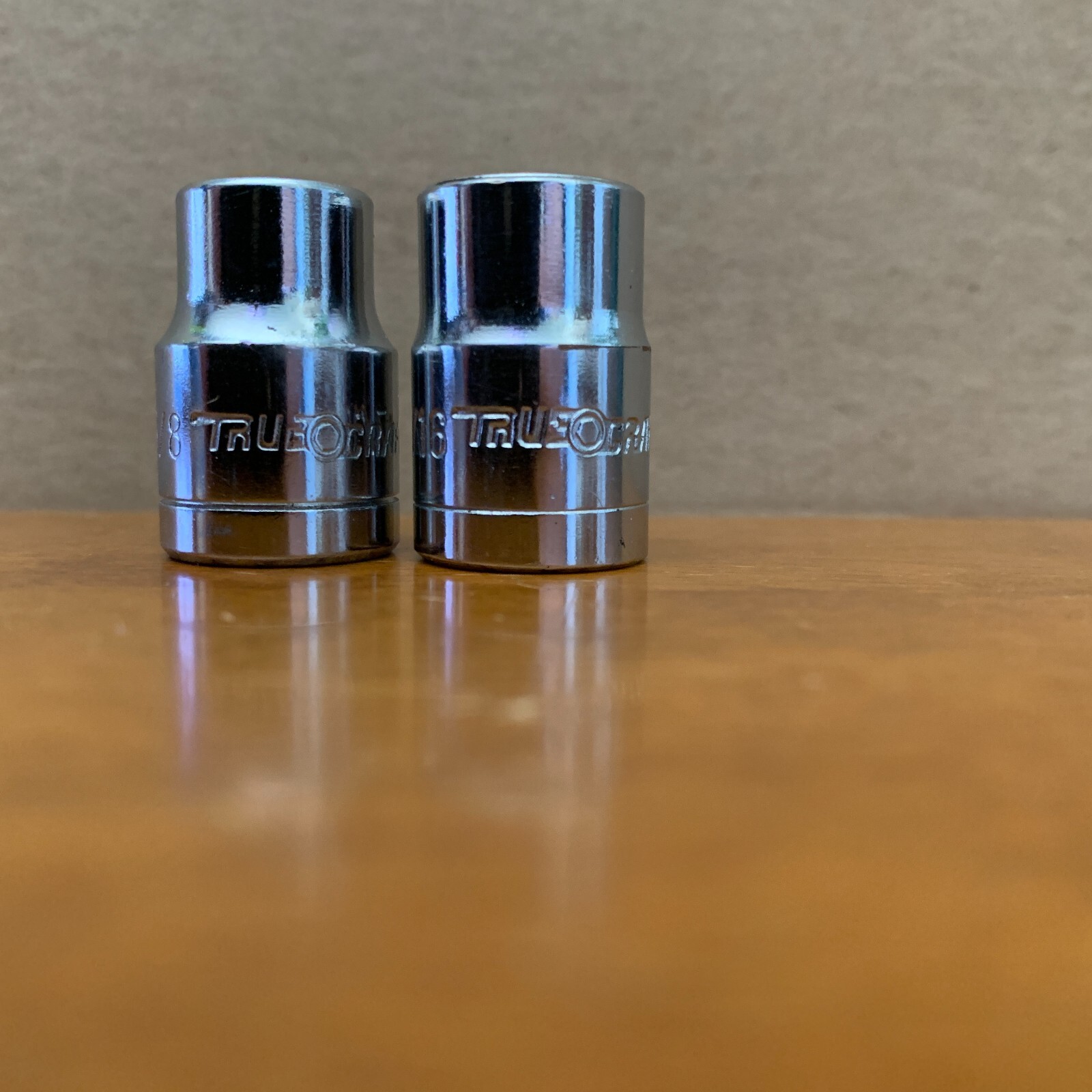 Lot, 2 TRUECRAFT Japan shallow SOCKETS (3/8, 7/16) 6 pt, 3/8 drv True Craft Cr-V
