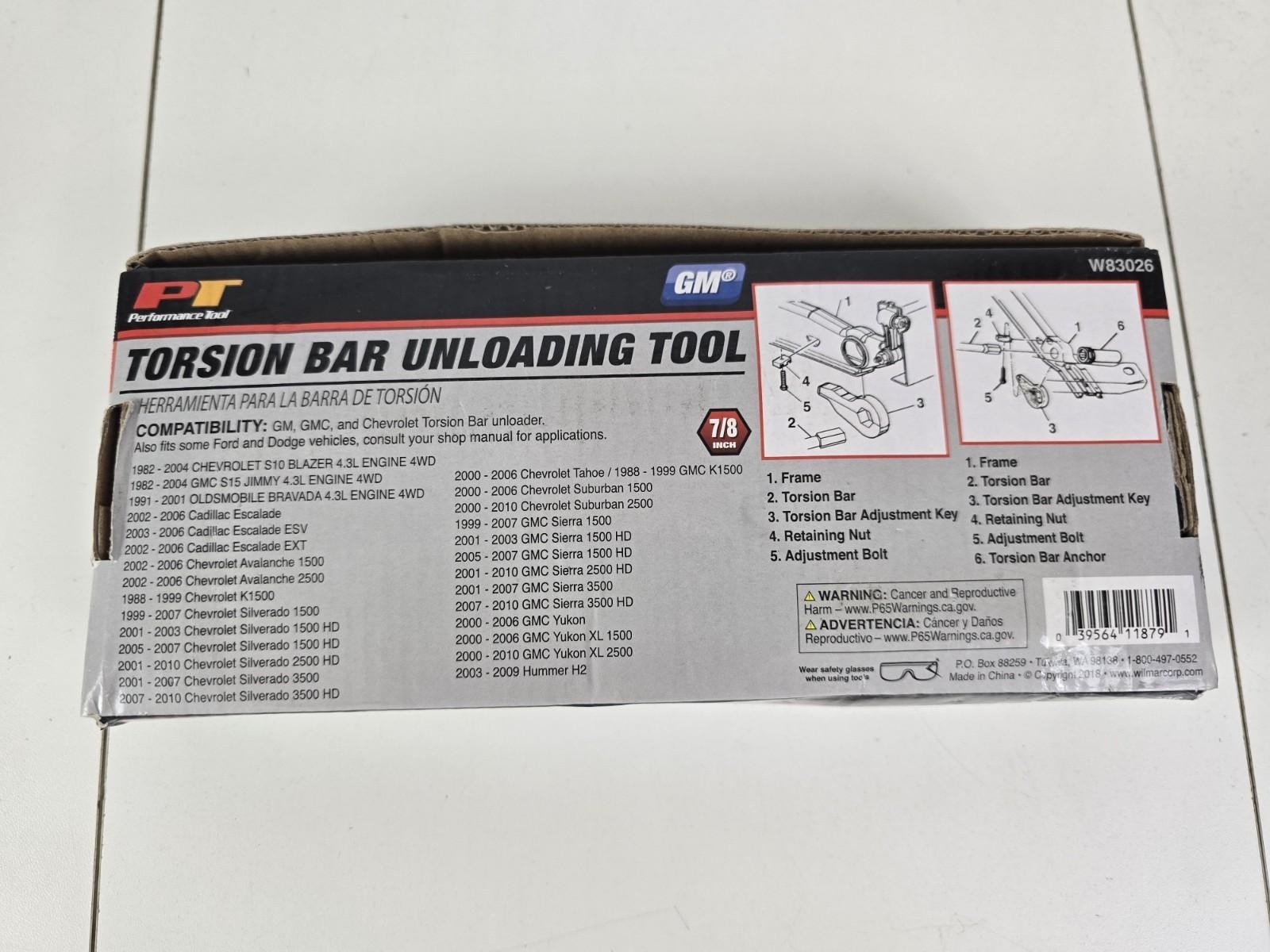 Performance Tool Torsion Bar Unloading Tool W83026 For GM Trucks NIB