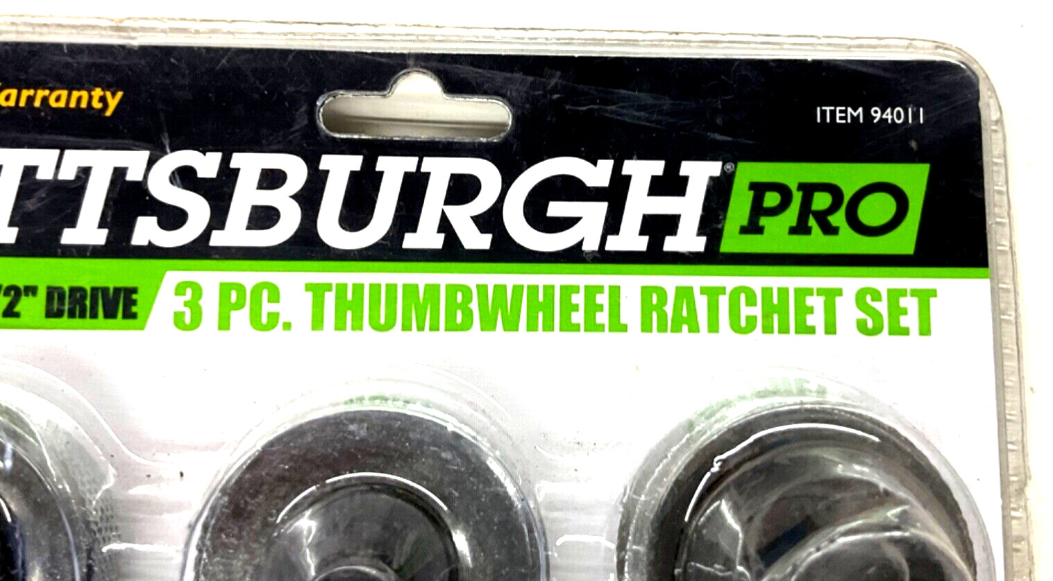 NEW! PITTSBURGH PRO TOOLS 3-pc. THUMB WHEEL RATCHET SET, 1/4” 3/8” 1/2”, 94011