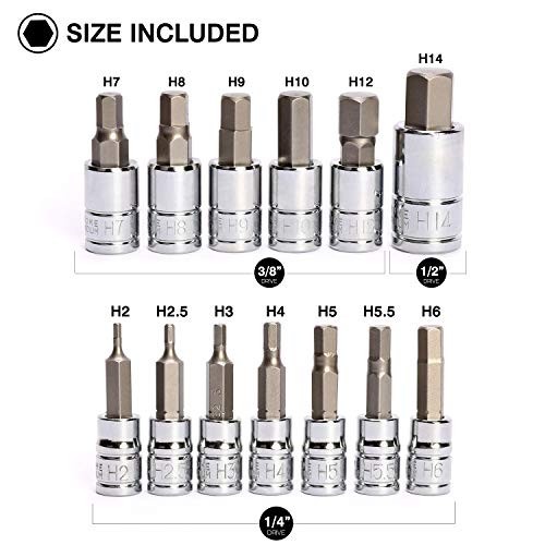 13-Piece Metric Hex Bit Socket Set, 2mm-14mm, S2 Steel Allen Tool Kit