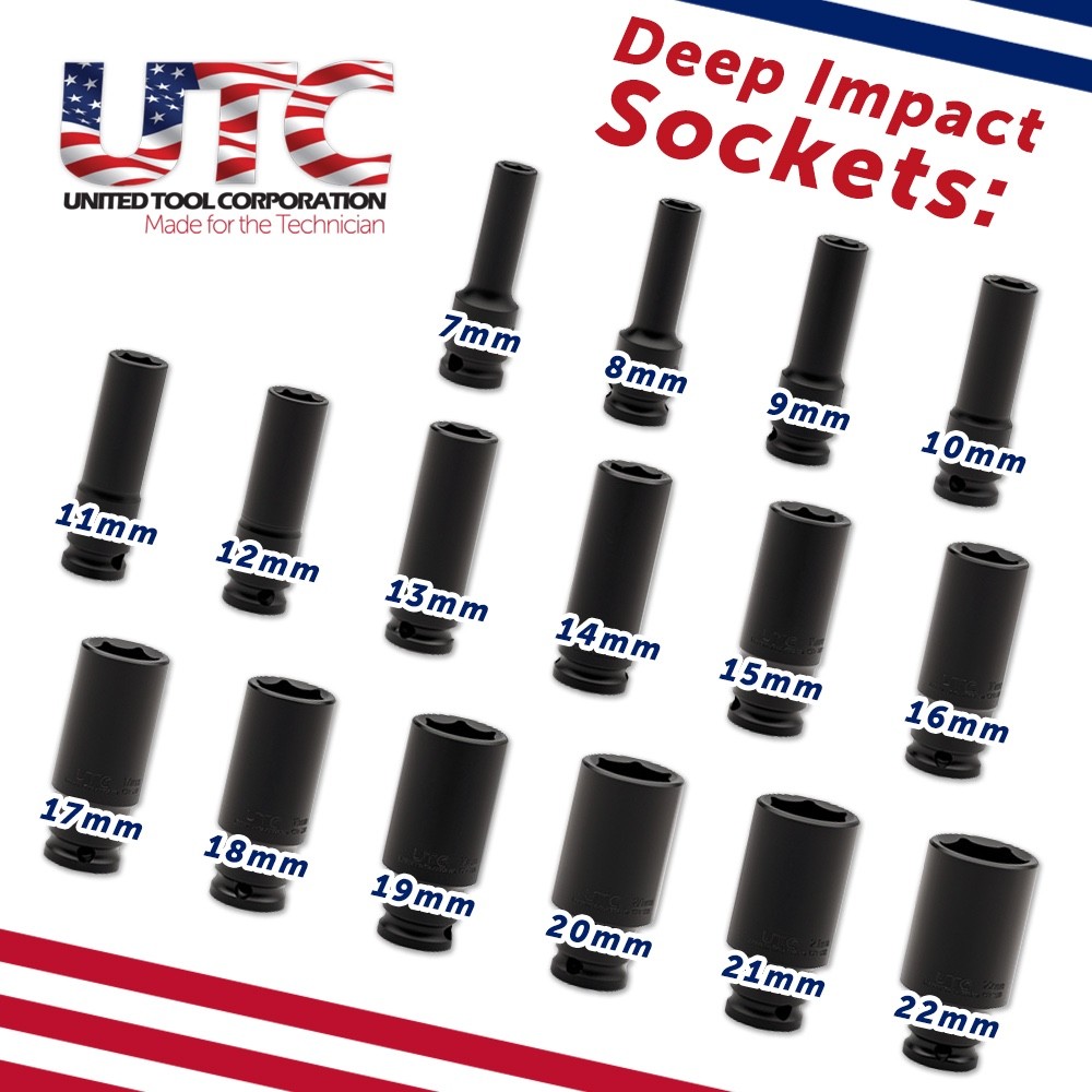 Socket Set Impact 3/8 Drive 32 Piece Deep Shallow 7-22mm EVA Foam Tray UK