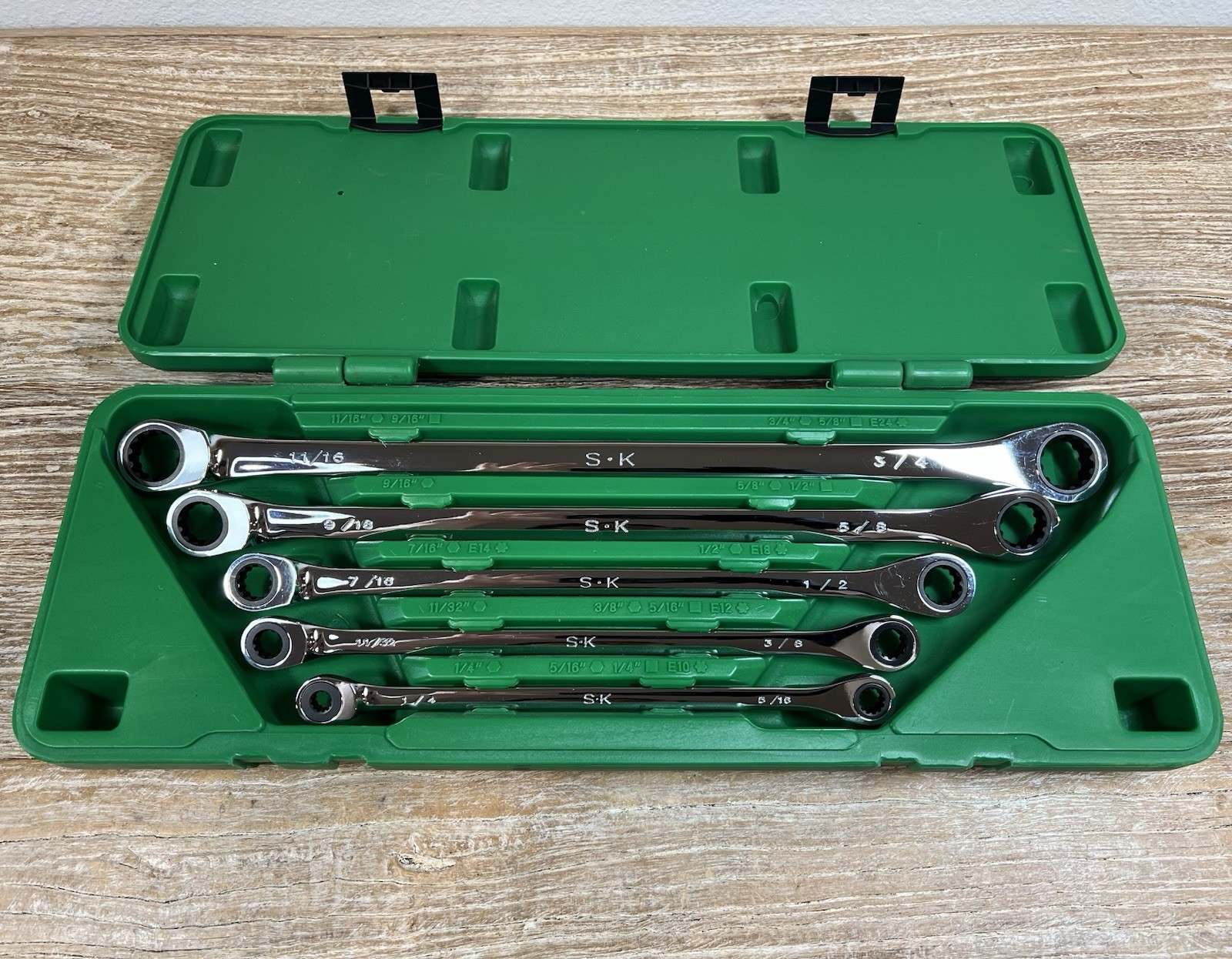 SK Tools 5pc 89250 XXL Long Spline SAE Box End Wrench Ratcheting 1/4 – 3/4” VG