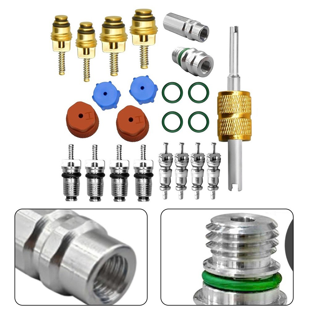23PC Automotive AC Valve Core and Cap Kit Compatible with R12 R134a Systems
