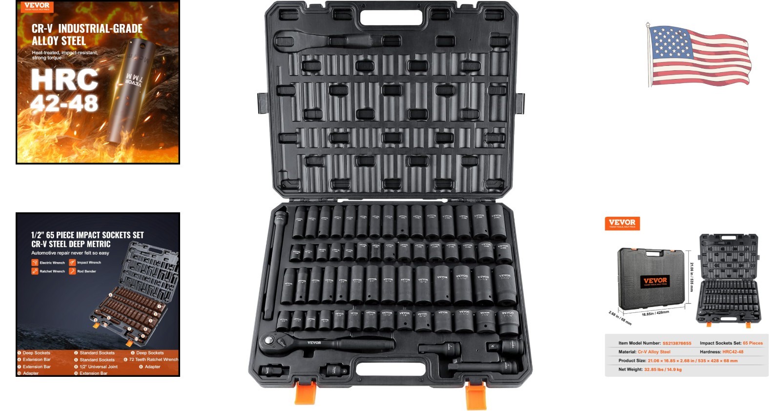 Comprehensive 65-Piece Impact Socket Set in Cr-V Steel – Durable & Portable