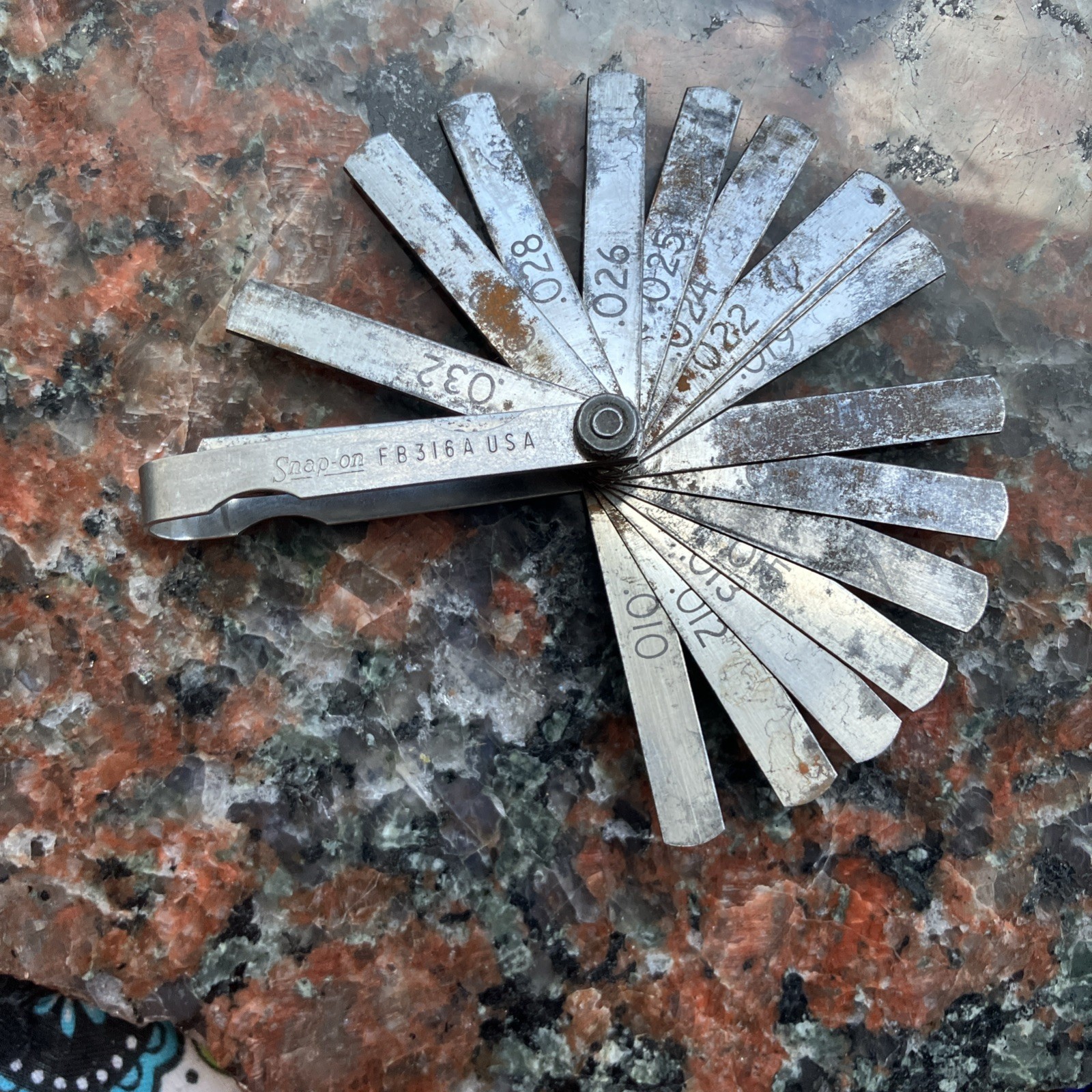 Vintage Snap-on FB316A Ignition Spark Plug Feeler Gauge Set Made in USA