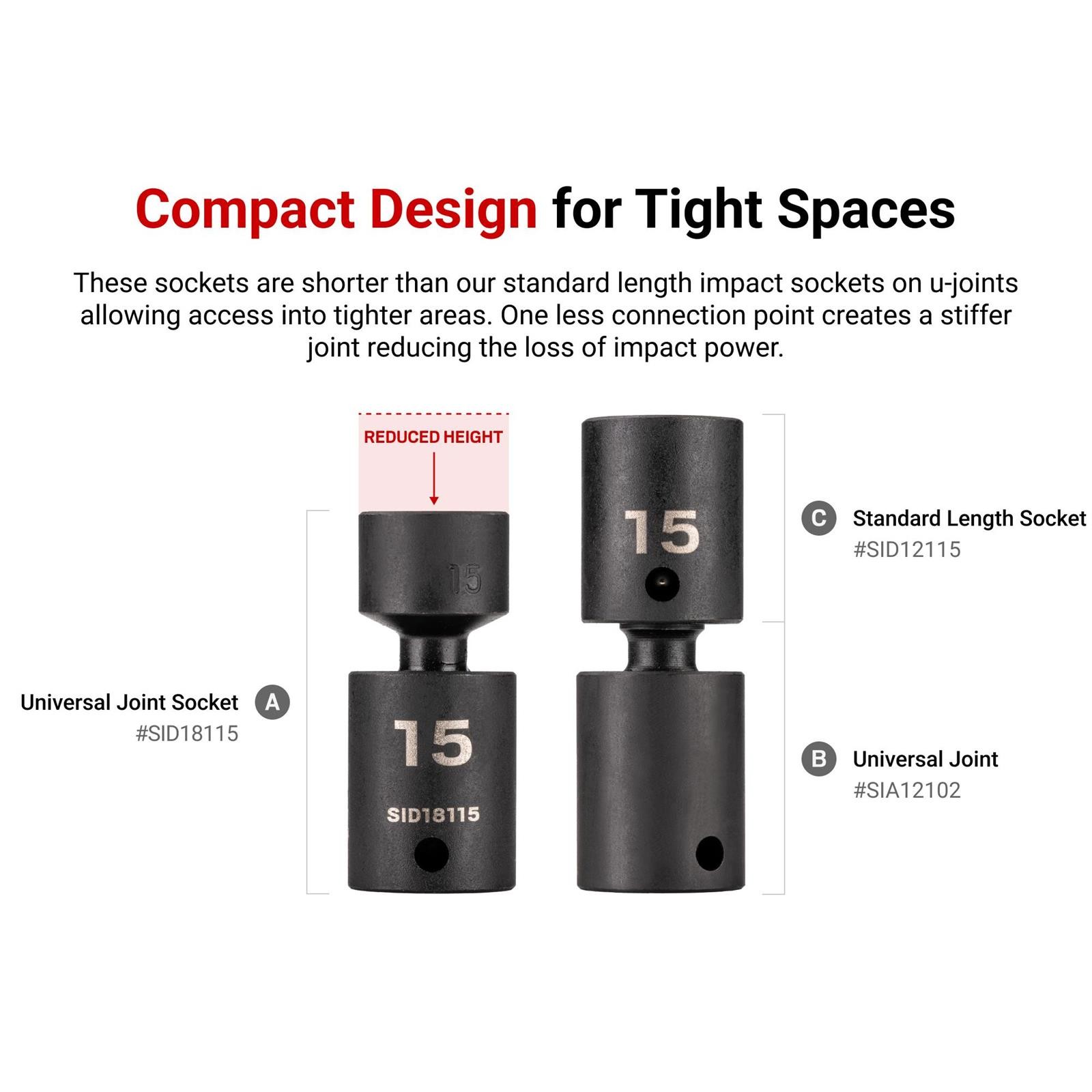 Tekton SID97200 3/8″ Drive 6-Point Universal Joint Impact Sockets