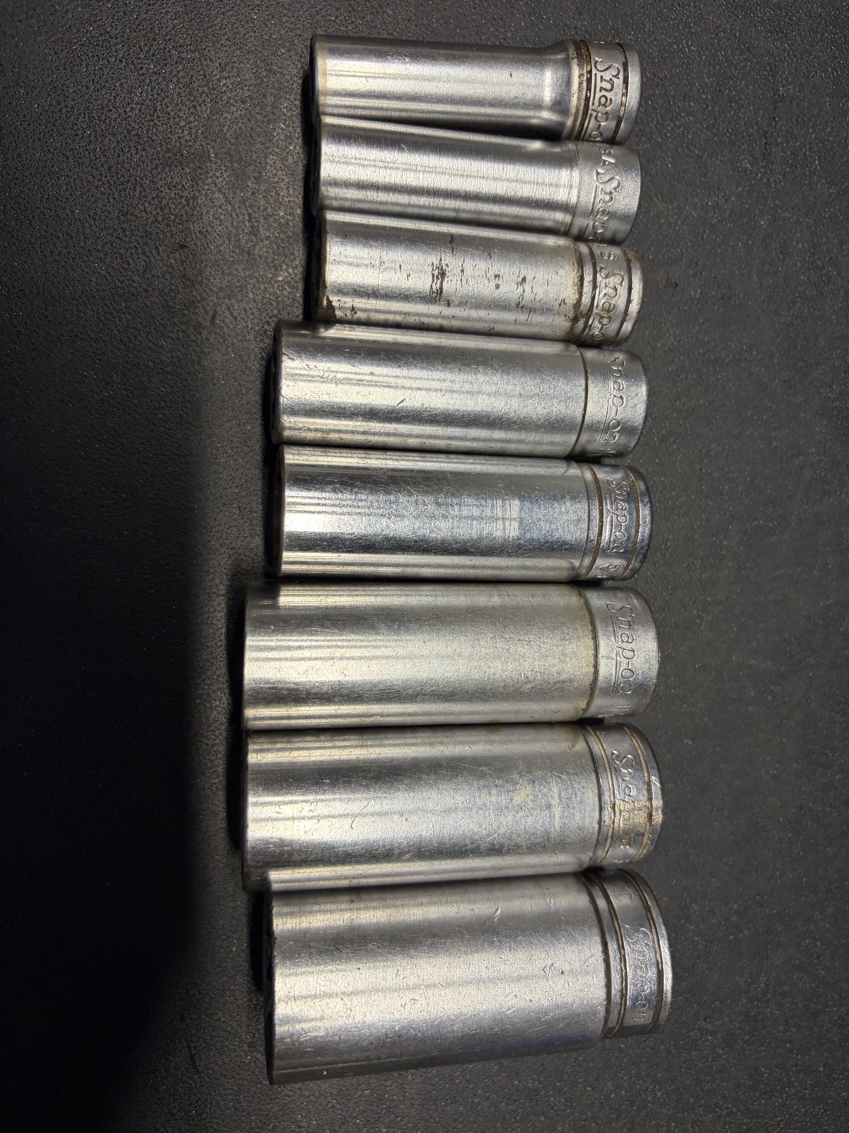 Snap-on 3/8” Deep Socket Set Sae 12 Point 3/8”—3/4”, 7/8 Rough Condition