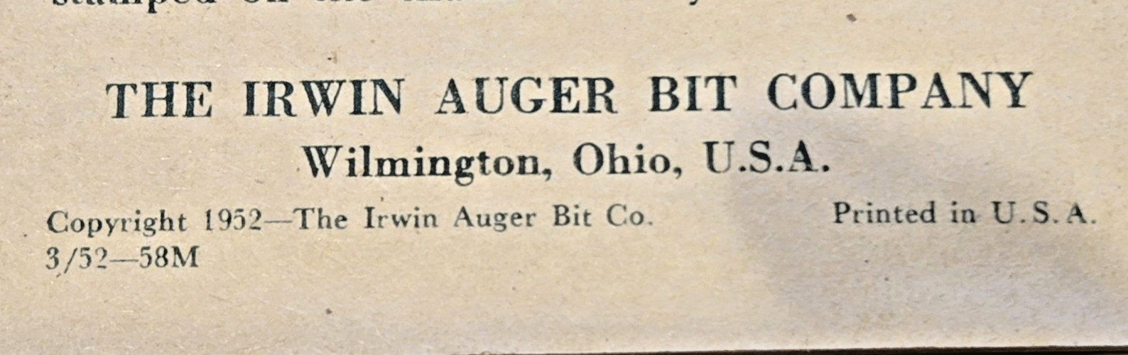 IRWIN Auger Bit Set in Oak Box with Original Booklet