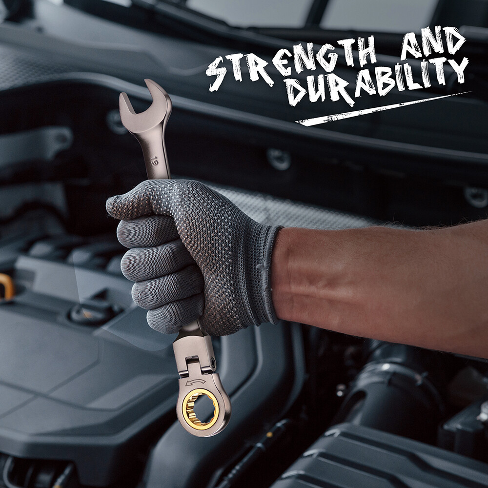 12PCS Ratcheting Wrench Set Flexible Head 8-19mm Metric Spanner Tool Combination