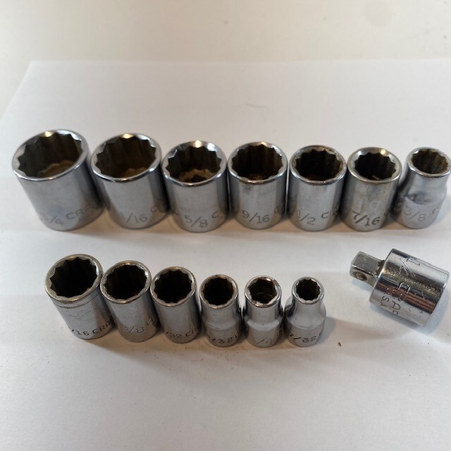 Vtg Craftsman 3/8″ & 1/4 Drive 12pt SAE 14pc Socket Set USA **1/4″ is 6pt READ