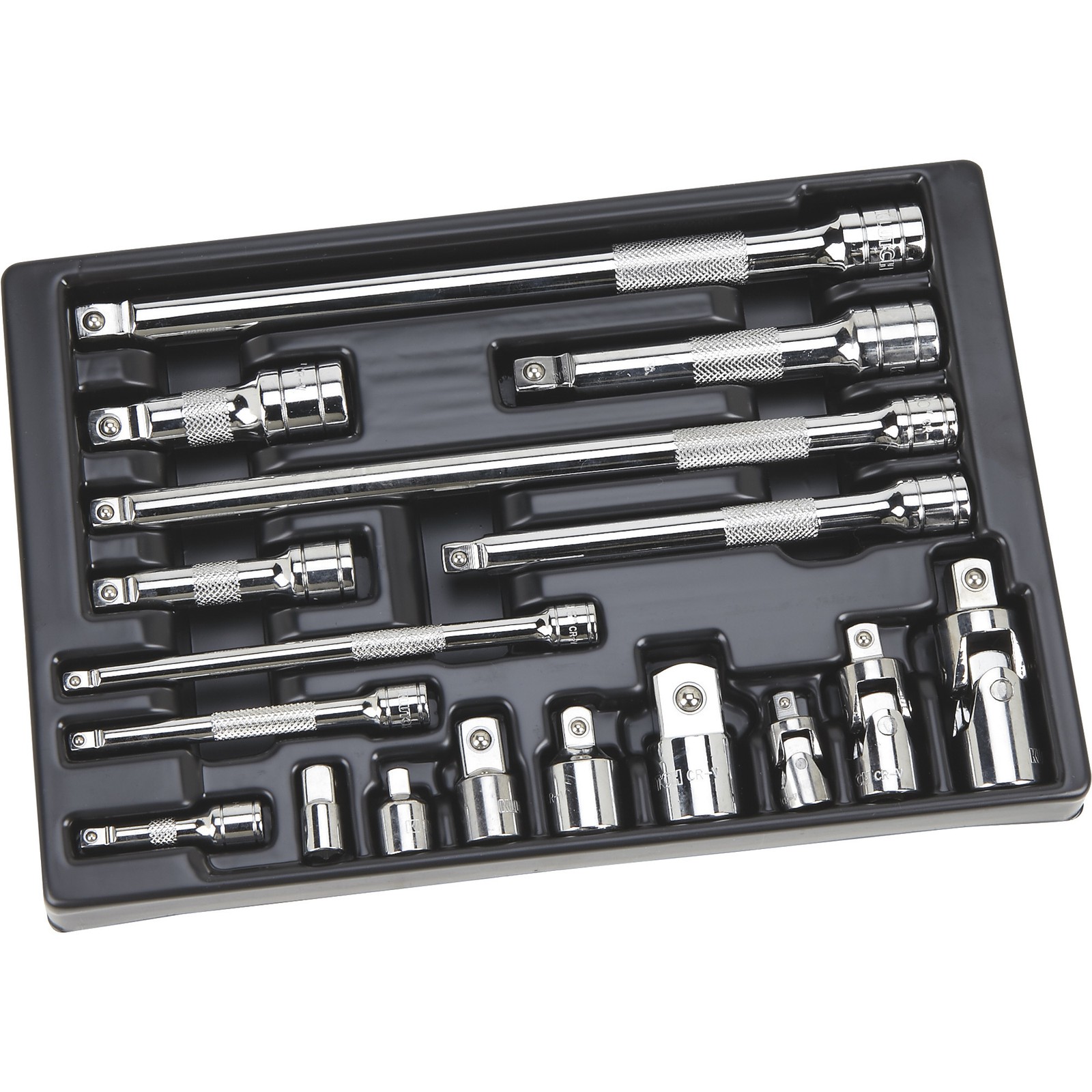 Klutch Ratchet Accessory Set, 17-Pc., 1/4in., 3/8in. and 1/2in. Drive, Chrome