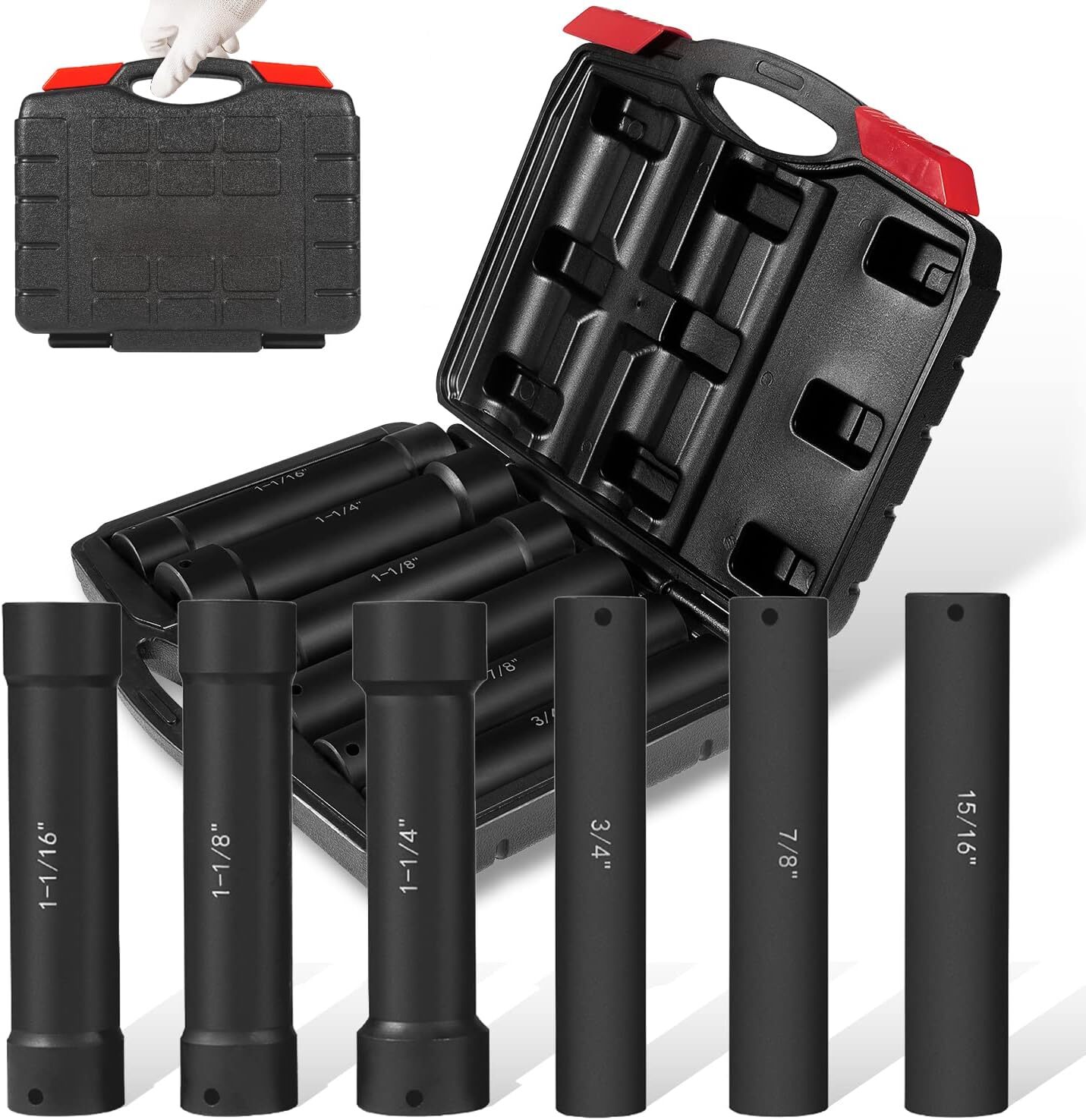 6PCS 1/2» Drive Extended Length Extra-Deep Length Impact Socket Set Heavy Duty