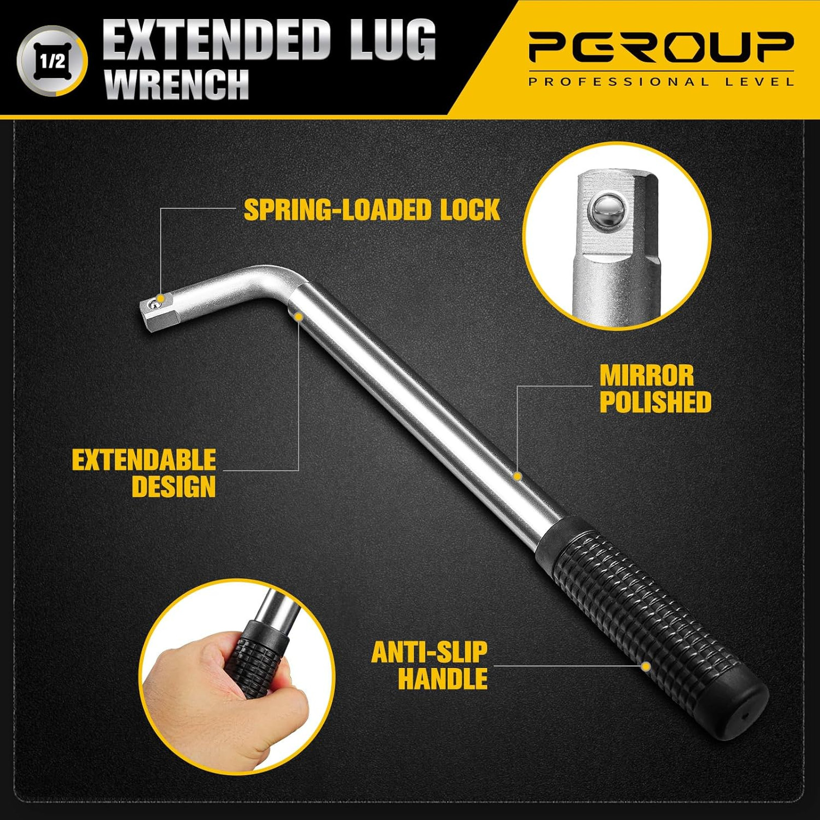 Telescoping Lug Wrench with Chrome Vanadium Steel Sockets 17mm 19mm 21mm 22mm