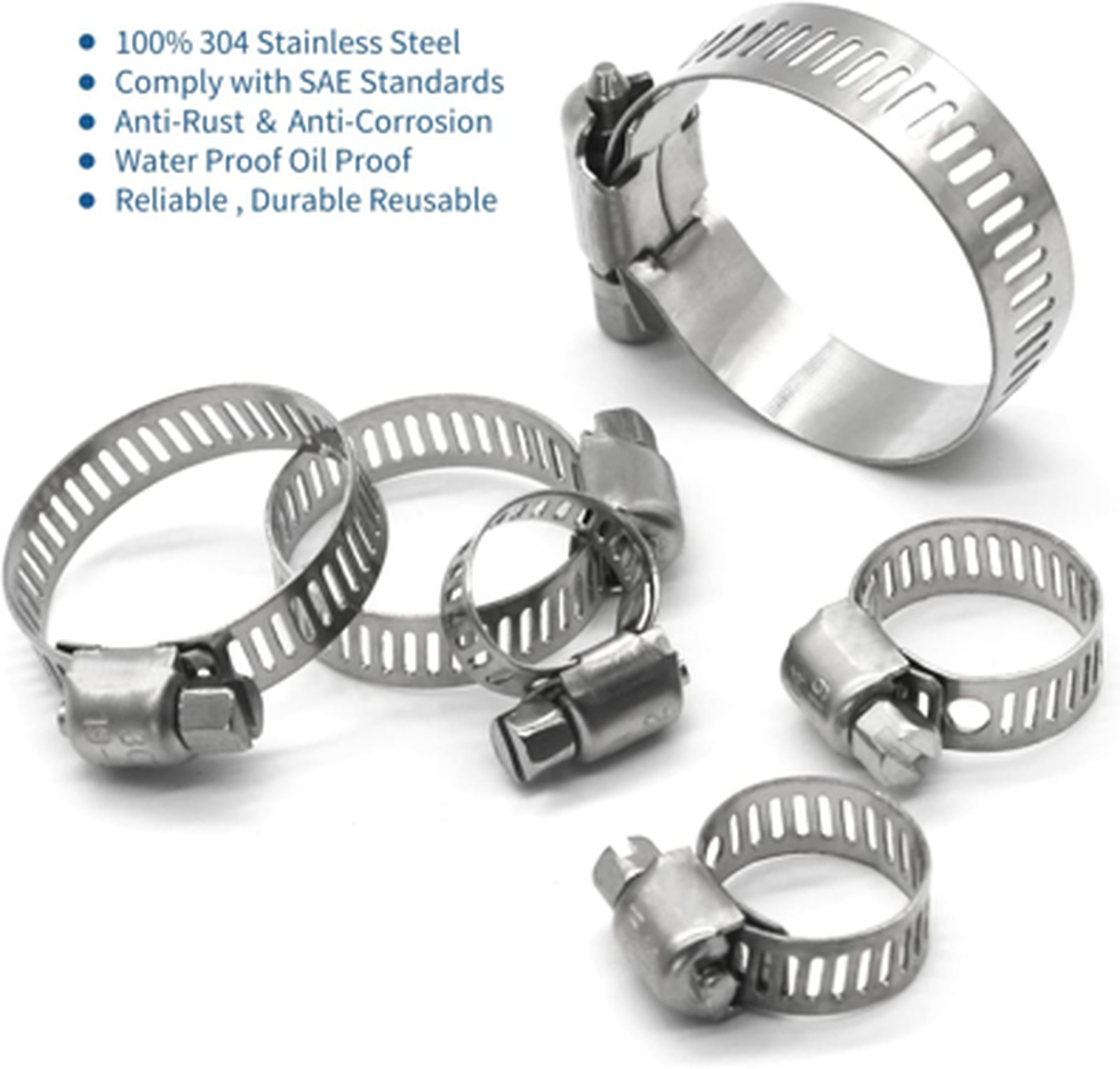 10 Pack Stainless Steel Hose Clamps 1-1/2 to 2-1/2 Inch Worm Gear Pipe Fuel Line