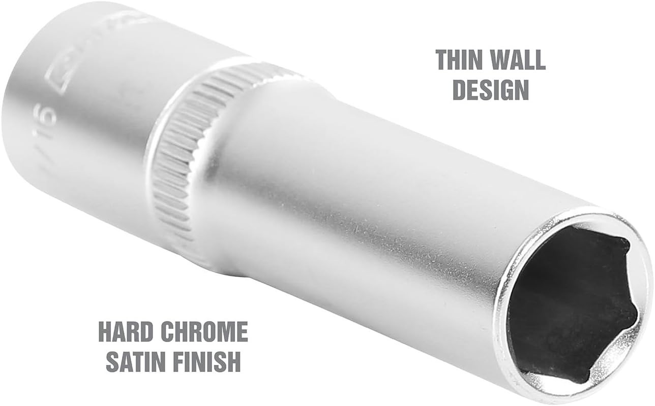 7/16″ Deep Socket, 3/8″ Drive, Thin Wall Design, Hex Automotive Tool