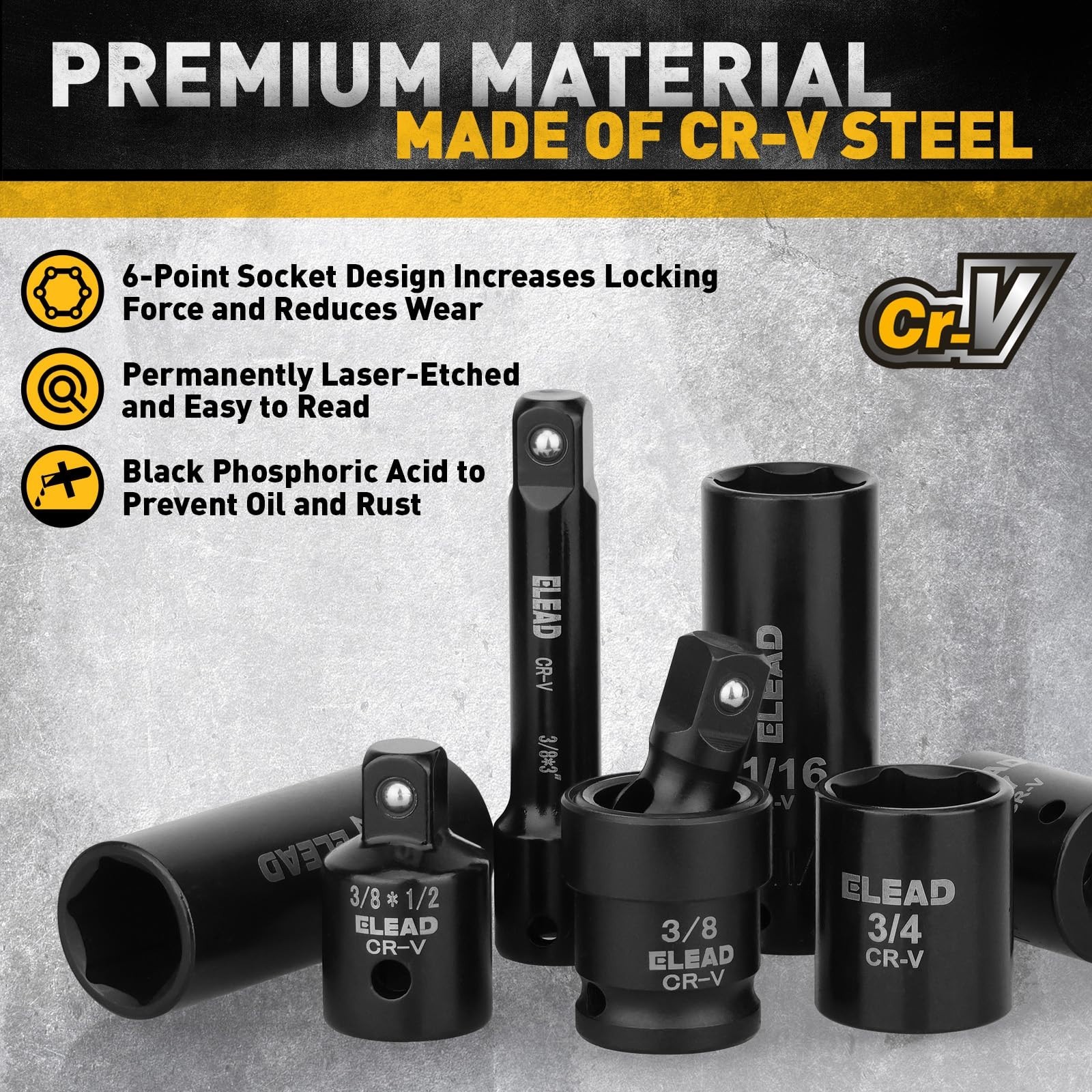 96-Piece Impact Socket Set 3/8″ Drive – SAE & Metric Standard Deep Sockets, Ratc