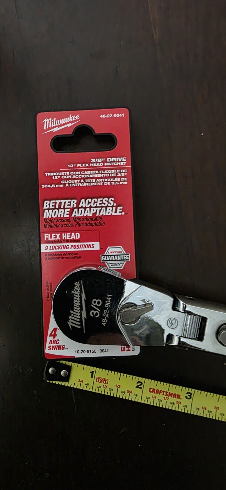 Milwaukee 3/8 Ratchet Locking Flex Head Long Handle 48-22-9041