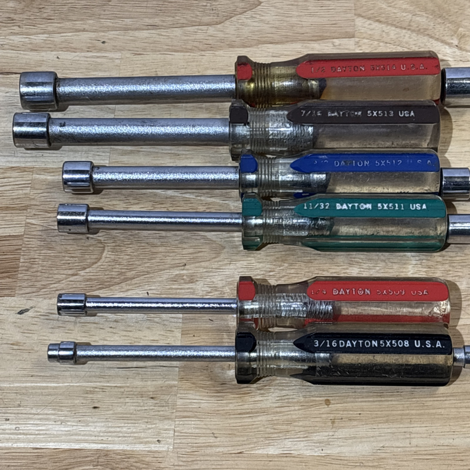 Dayton SAE Nut Driver Set LOT 3/16″ to 1/2″ Skips 5/16″ W/ Duplicates Vtg USA
