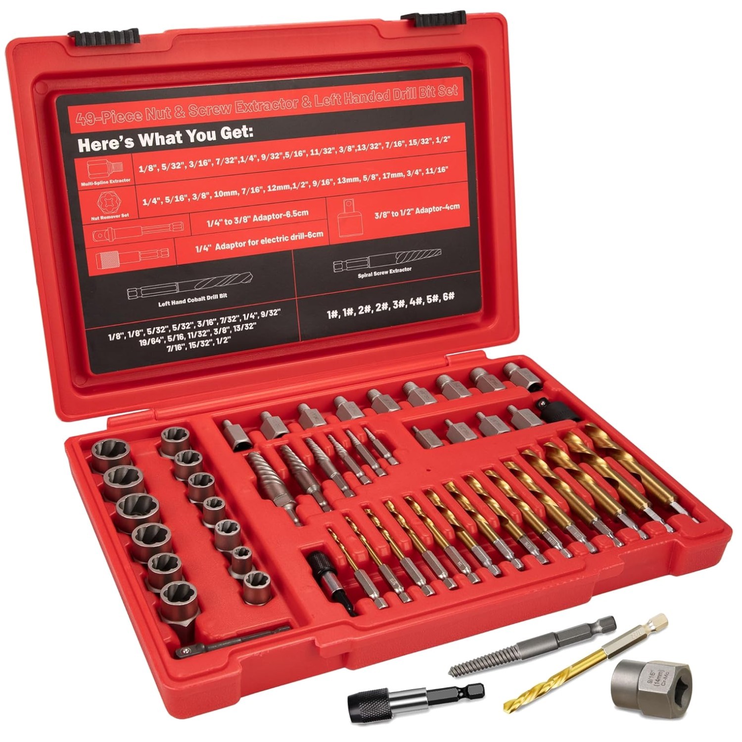 Extractor Set 53Pcs Left Hand Drill Bit, Bolt Remover Kit
