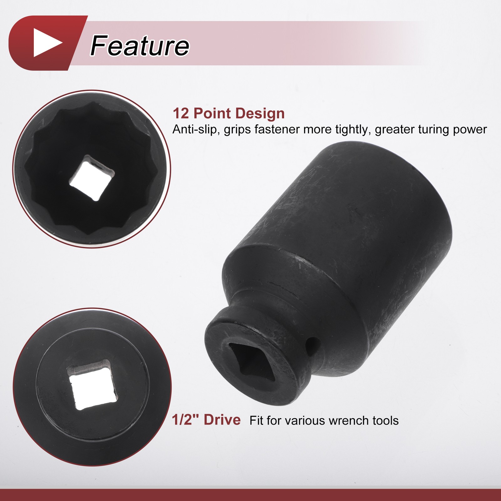 Universal 1/2 Inch Drive Impact Socket 40mm 12 Point High Carbon Steel 1 Pcs