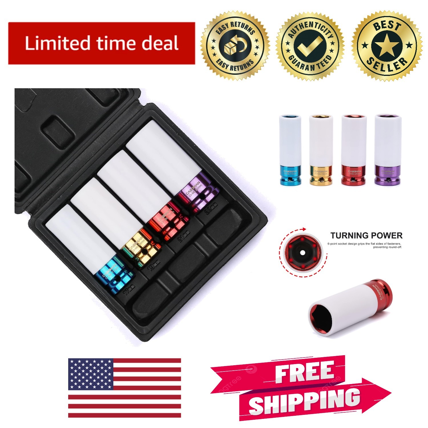 1/2″ Drive Wheel Protector Impact Socket Set – Four Durable Thin Wall Pieces
