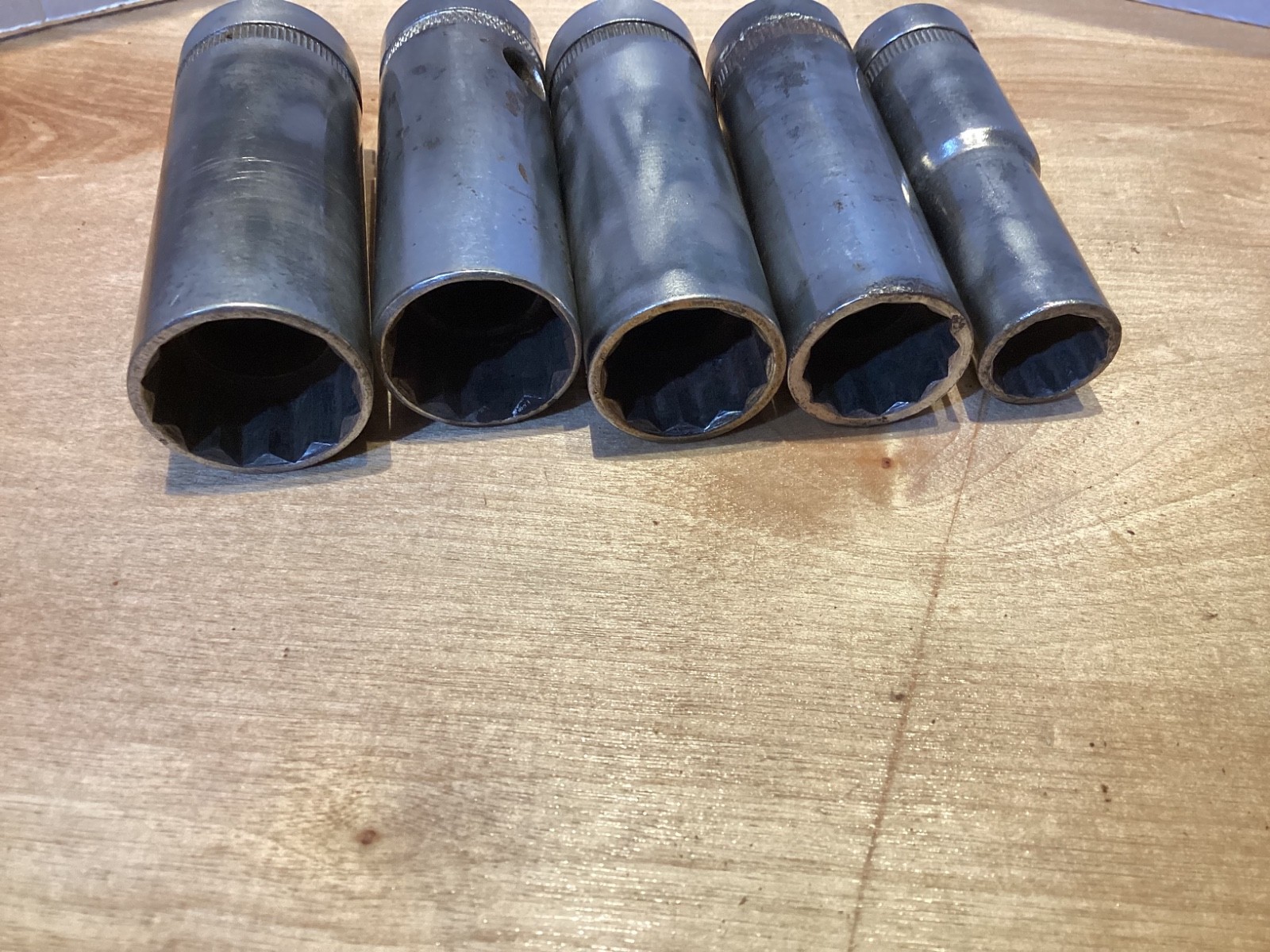 Vintage Duro Chrome deep 1/2″ drive sockets 15/16, 7/8, 13/16, 3/4, 9/16