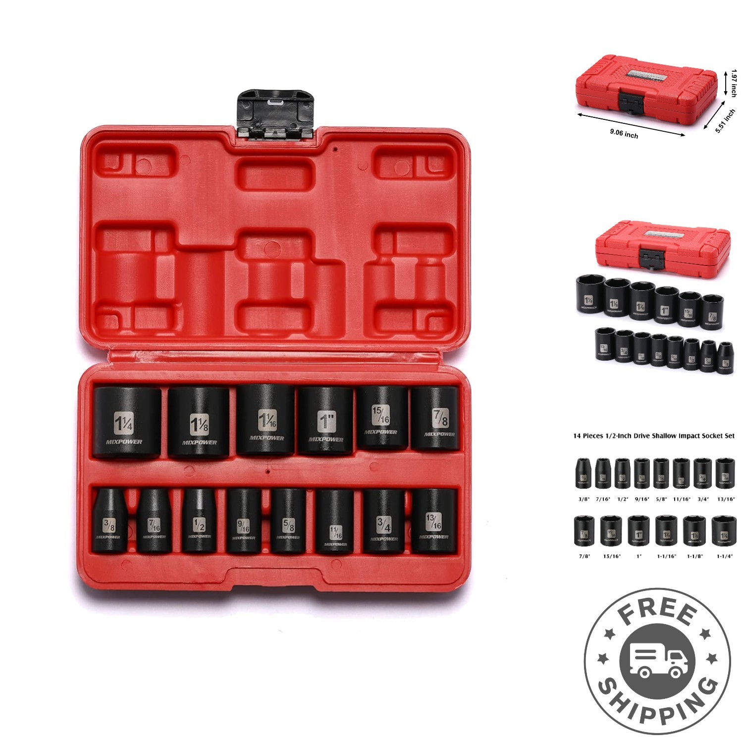 High-Torque 14-Piece Impact Socket Set – 1/2-Inch Drive, 3/8-Inch to 1-1/4 Inch